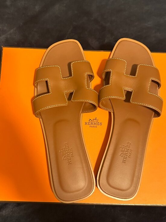 Hermes Shoes - Hermes Oran Sandals - Gold colour - for sale